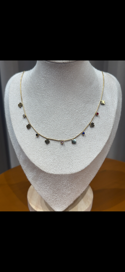 Flower charm multi stone necklace