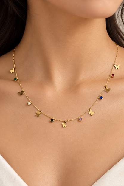 Butterfly multi stone necklace