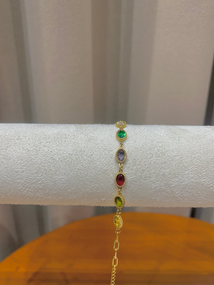 Rainbow Gemstone Station Bracelet
