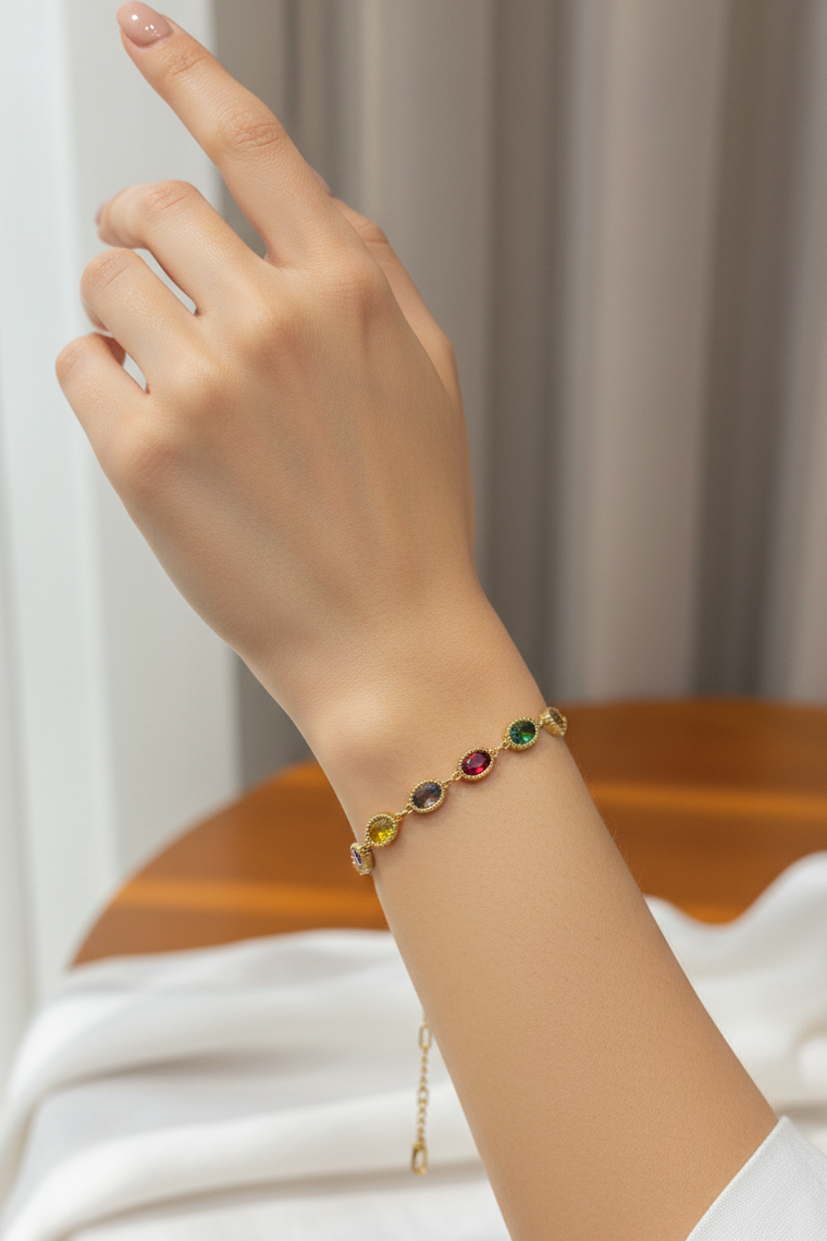 Rainbow Gemstone Station Bracelet