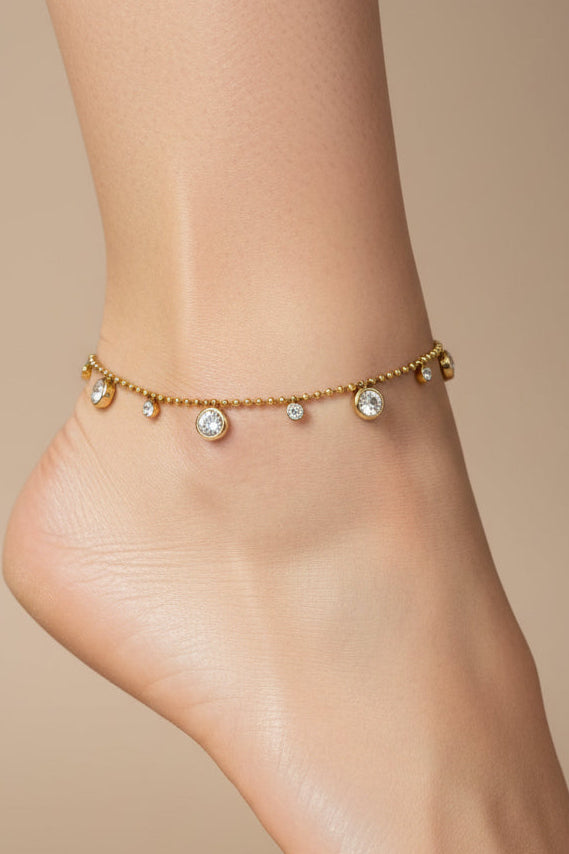 Crystal Bezel Charm Anklet Pair