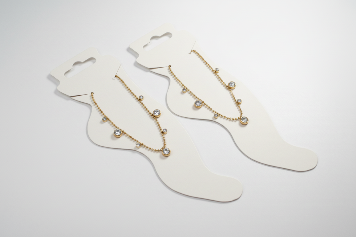 Crystal Bezel Charm Anklet Pair