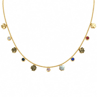 Flower charm multi stone necklace