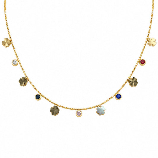 Flower charm multi stone necklace