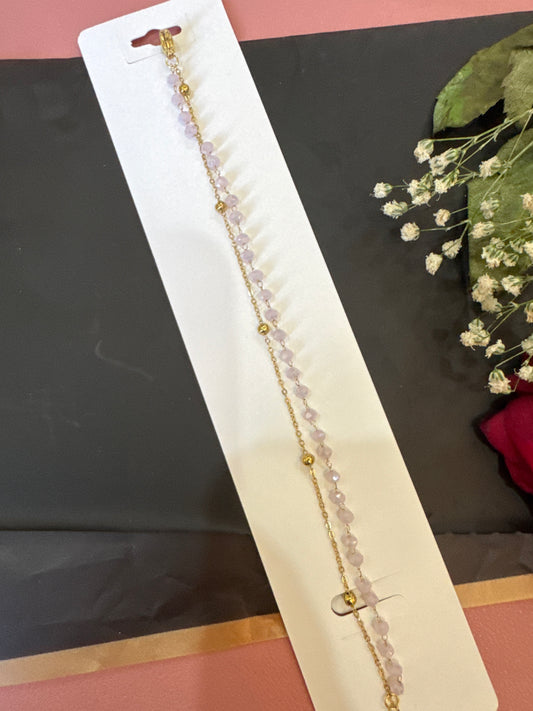 Double Layer Pink Bead Bracelet-Gold
