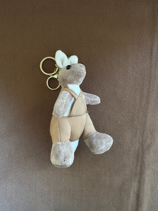 Dressed Mouse Bag Charm - Plush Keychain in Beige Overalls