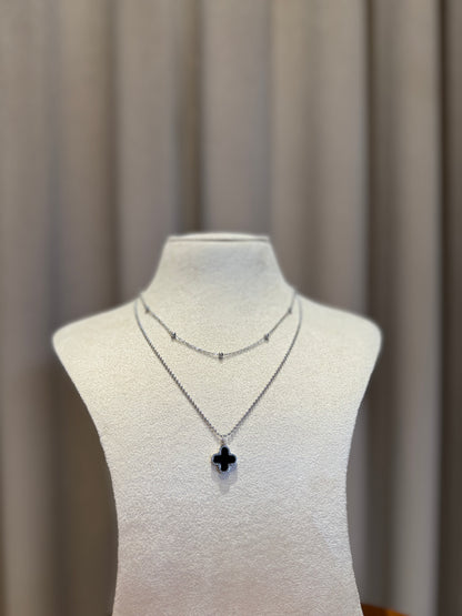 Double layer clover Necklace - Silver
