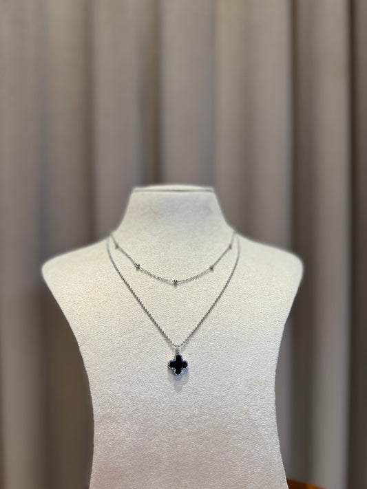 Double layer clover Necklace - Silver