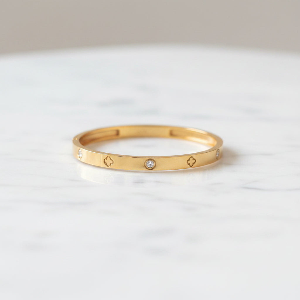 Stack Clover with Stone Bangle Gold