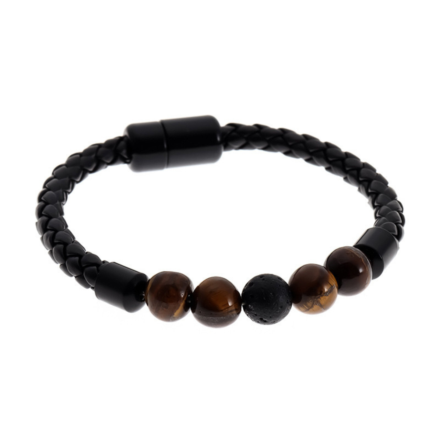 Yellow tiger and volcanic rock bead bracelets