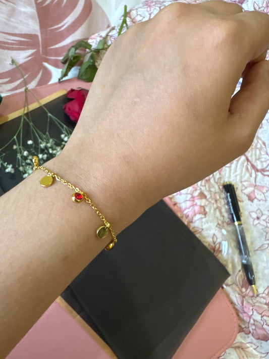 Charm Disc Multi Stone Bracelet-Gold