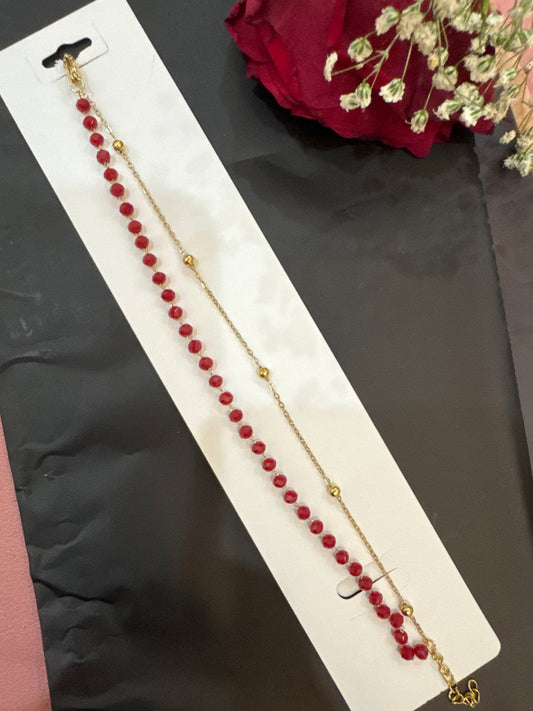 Double Layer Red Bead Bracelet-Gold