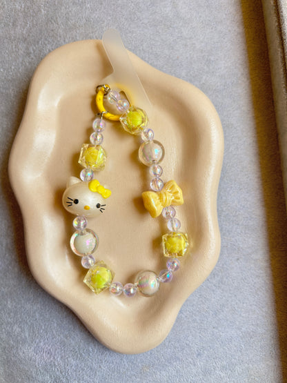 Hello Kitty Yellow Beaded Bracelet Keychain