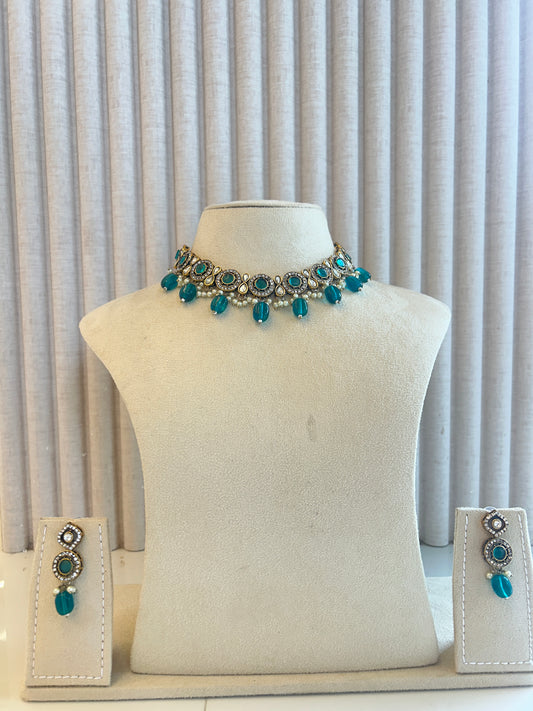 Rental Bridal Semi peacock blue Chokker Necklace