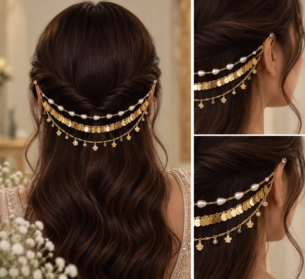 Pearl & Coin Ear-to-Ear Hair Chain