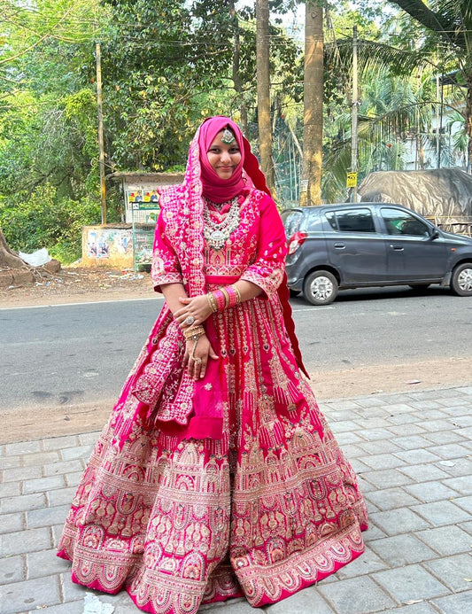 Raw Silk Rani Pink Lahanga