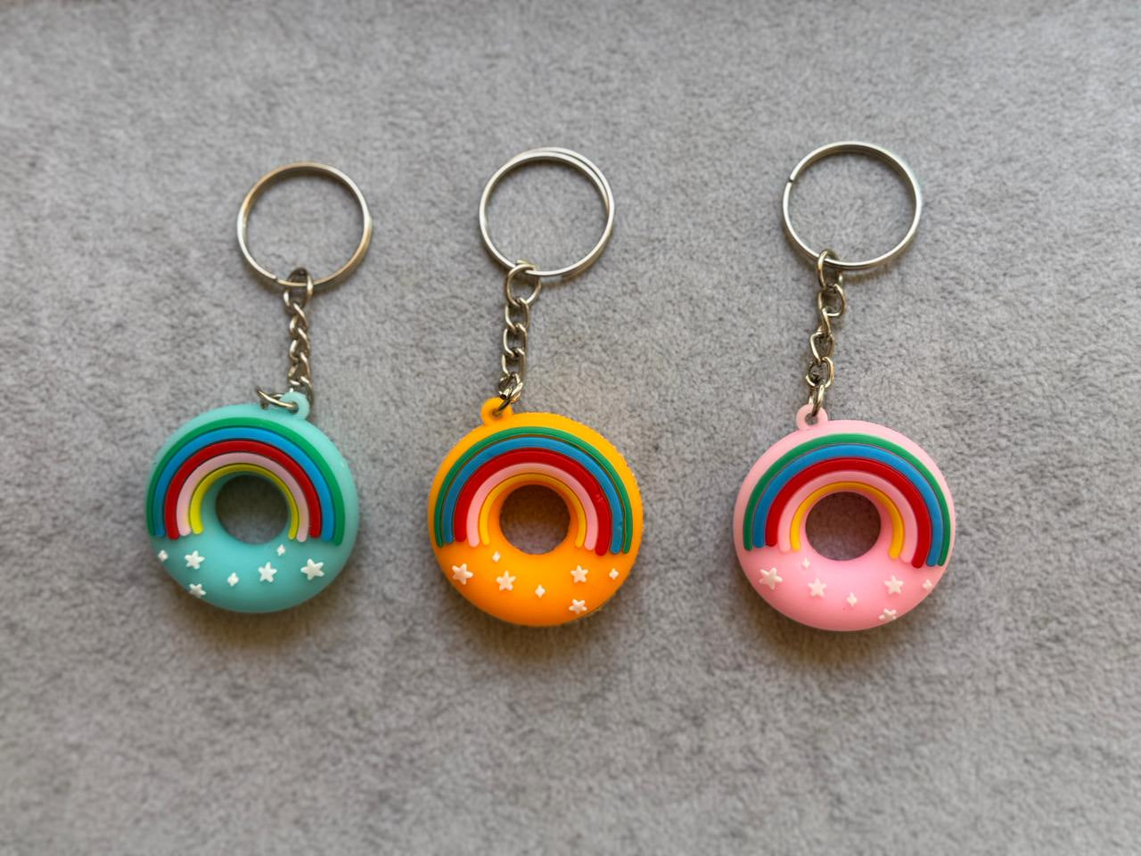 Rainbow Donut Keychain with Stars