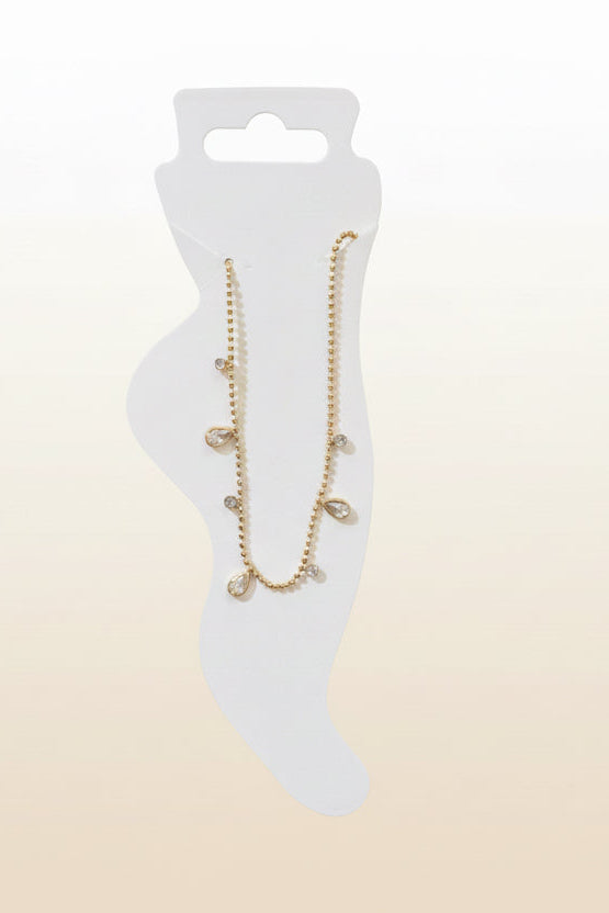 Crystal Bezel Charm Anklet Pair