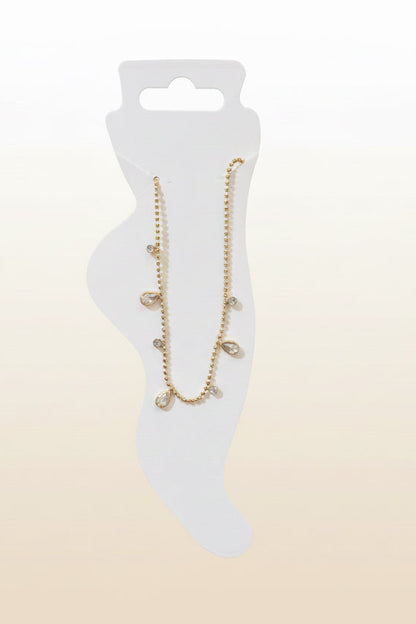 Crystal Bezel Charm Anklet Pair