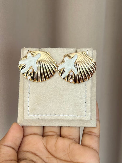 Seashell & Pearl Stud Earrings