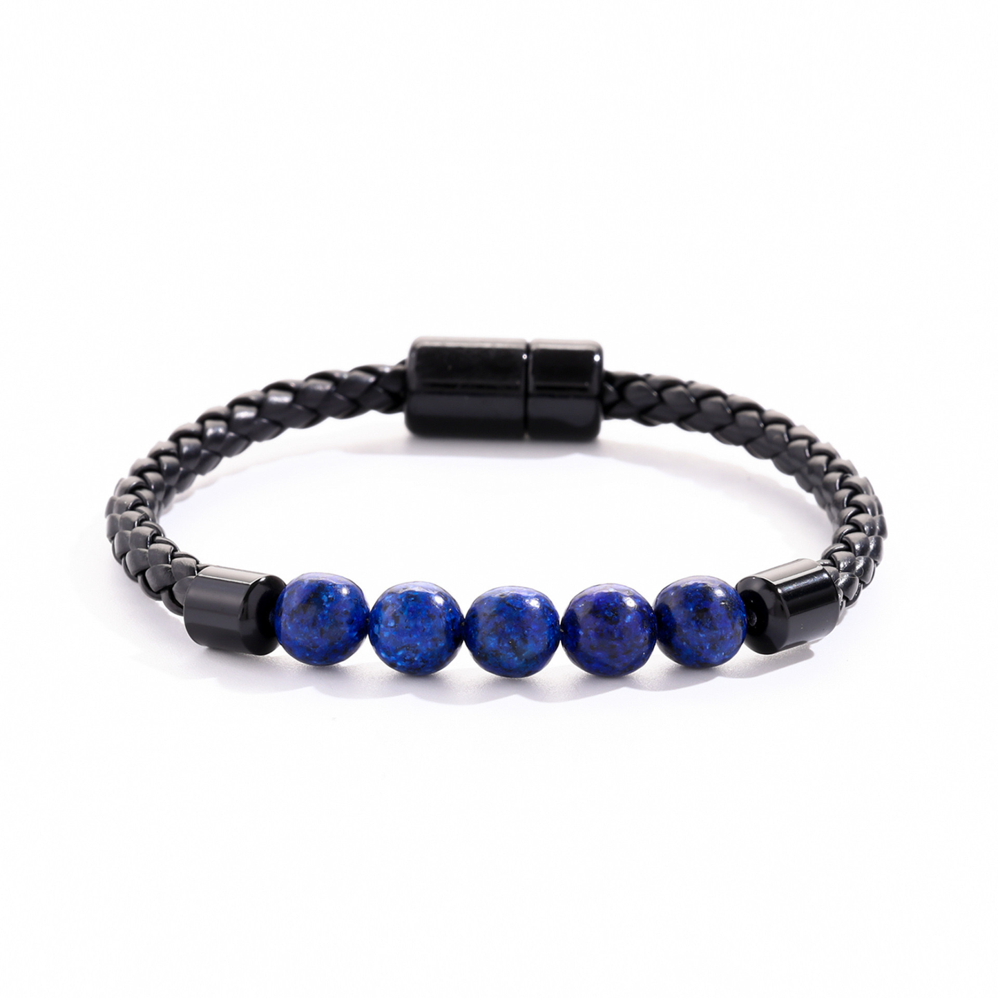 Blue Stone + Black Braided Bracelet