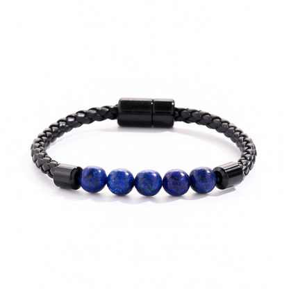 Blue Stone + Black Braided Bracelet
