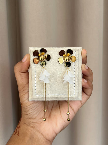 Golden Bloom & Pearl Petal Earrings