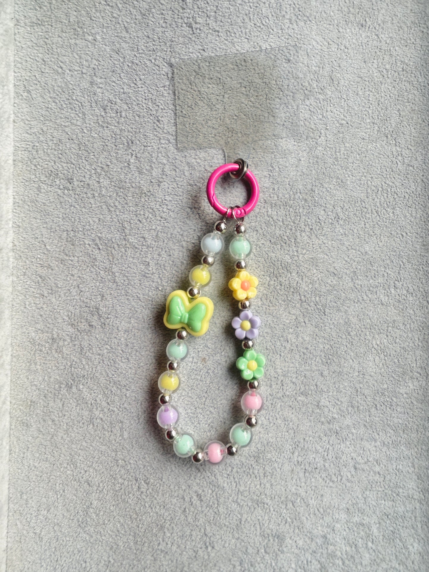 Pastel Butterfly Flower Beaded Phone Charm - Pink Ring