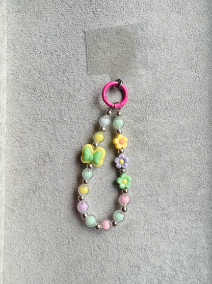 Pastel Butterfly Flower Beaded Phone Charm - Pink Ring