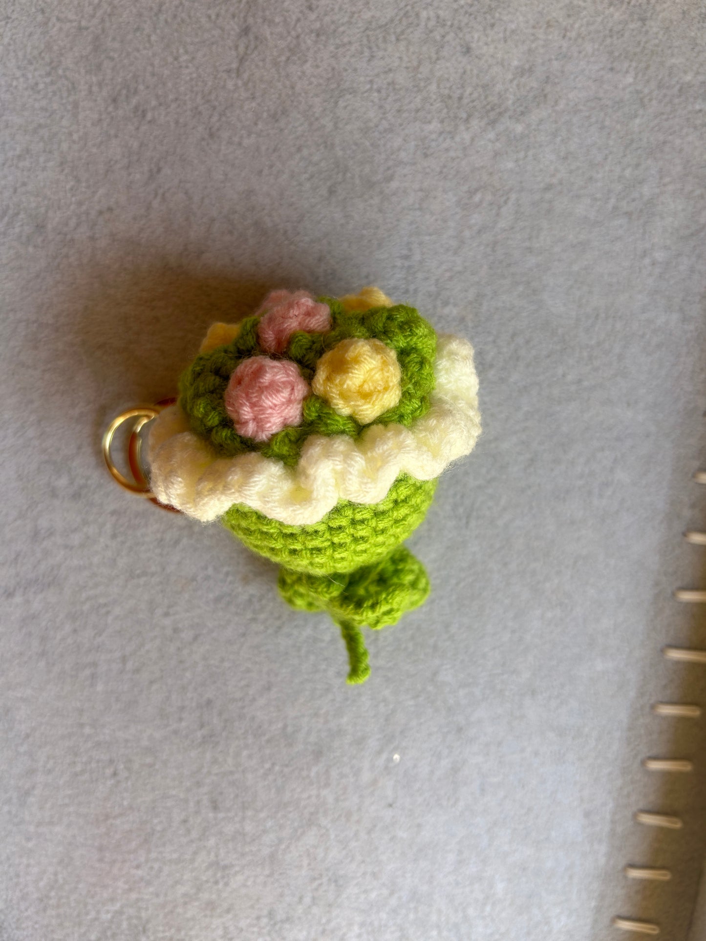 Crochet Green Floral Cupcake Keychain