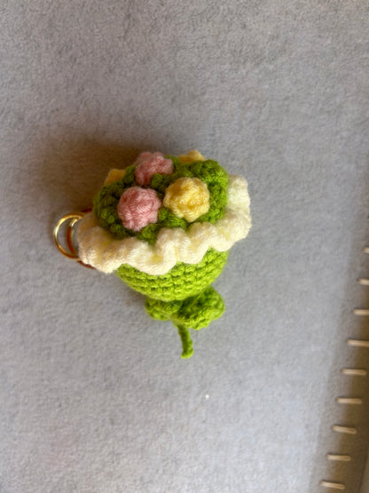 Crochet Green Floral Cupcake Keychain