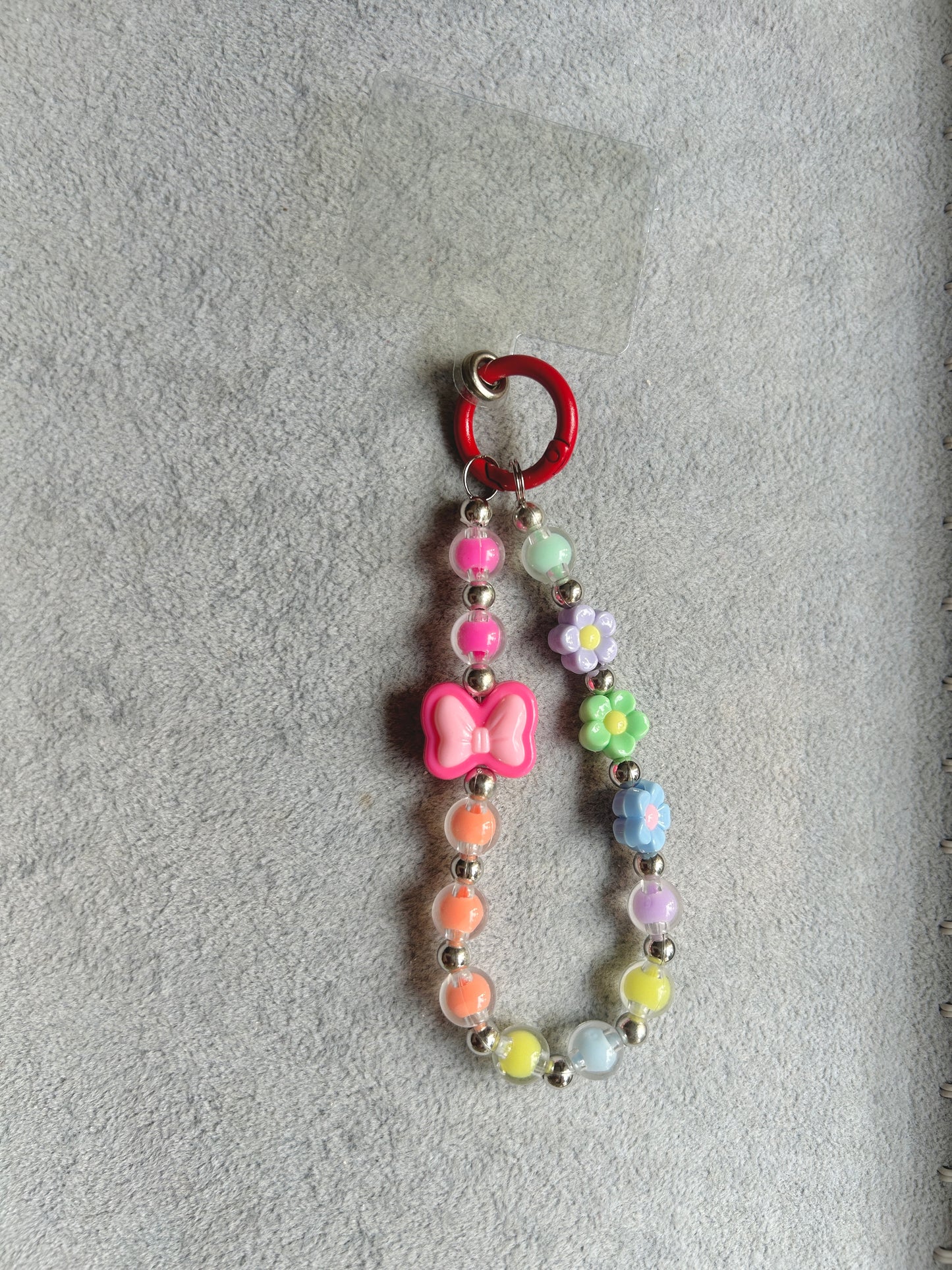 Colorful Bow Flower Beaded Phone Charm - Red Ring