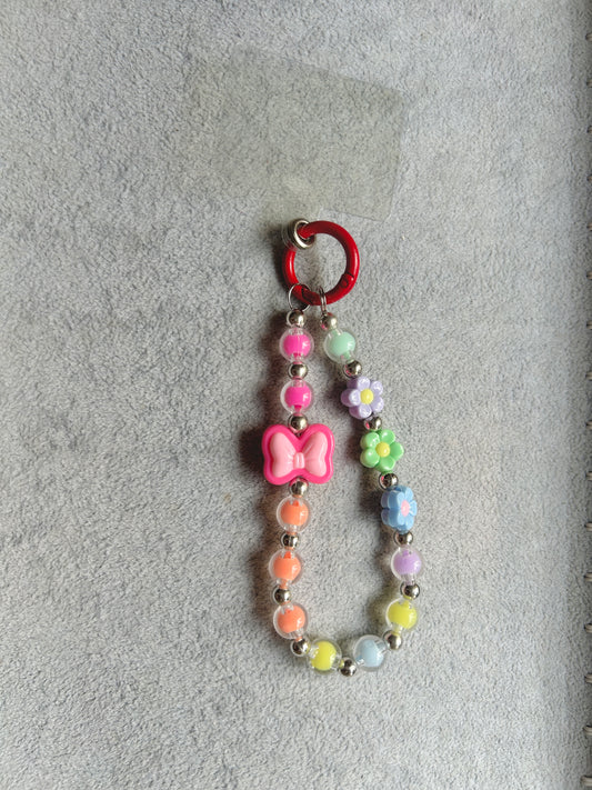 Colorful Bow Flower Beaded Phone Charm - Red Ring