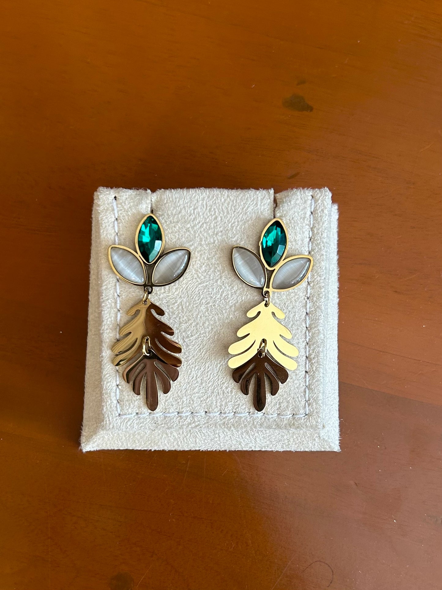 Emerald Leaf & Pearl Earrings