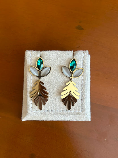 Emerald Leaf & Pearl Earrings