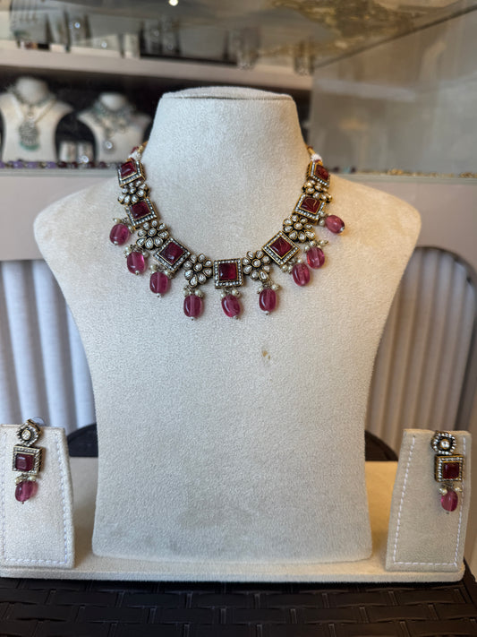 Rental Bridal Semi Ruby Pink Chokker Necklace