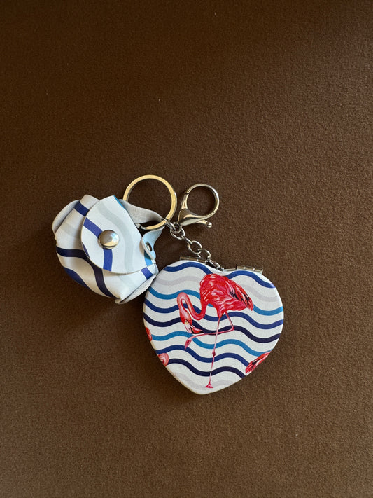 Wave Heart Mirror &  Pouch Keychain Charm (B)