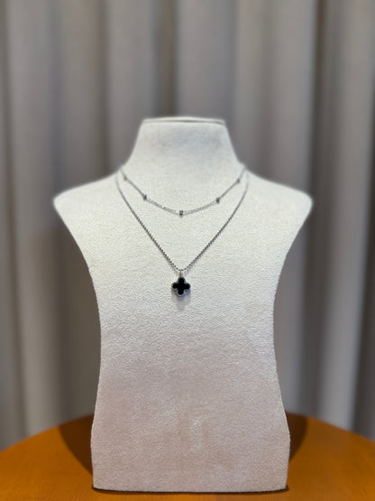 Double layer clover Necklace - Silver
