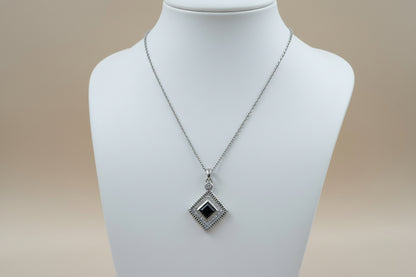 Black Stone Necklace - Silver