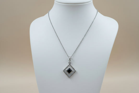 Black Stone Necklace - Silver
