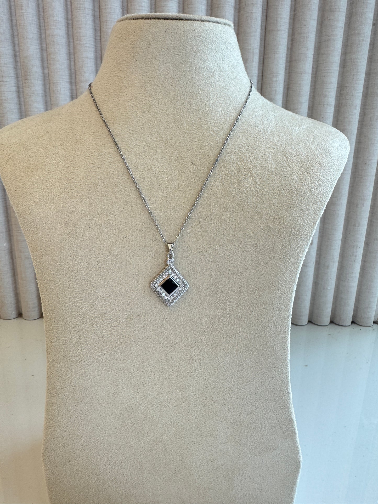 Black Stone Necklace - Silver