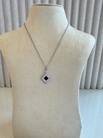 Black Stone Necklace - Silver