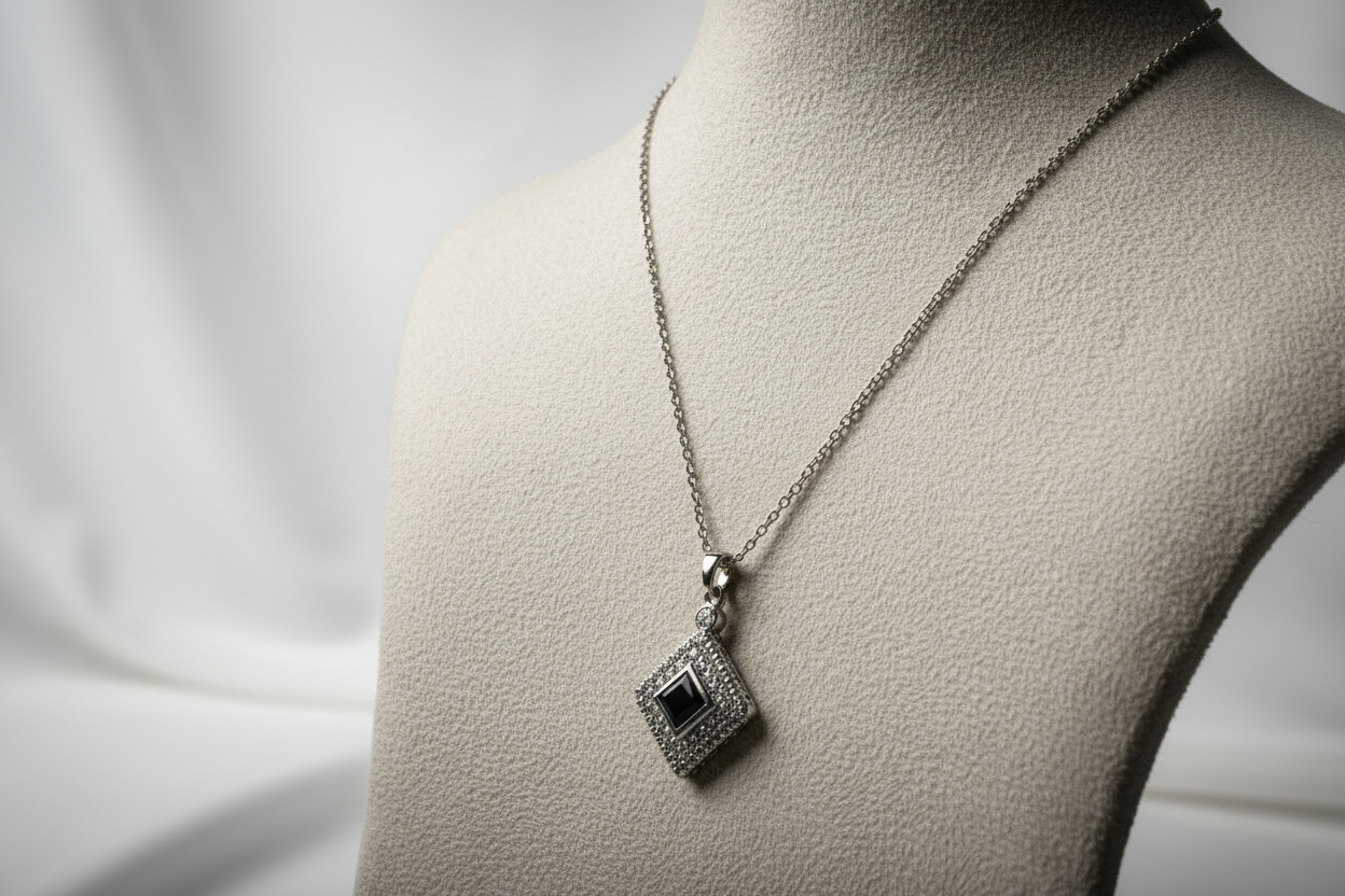 Black Stone Necklace - Silver
