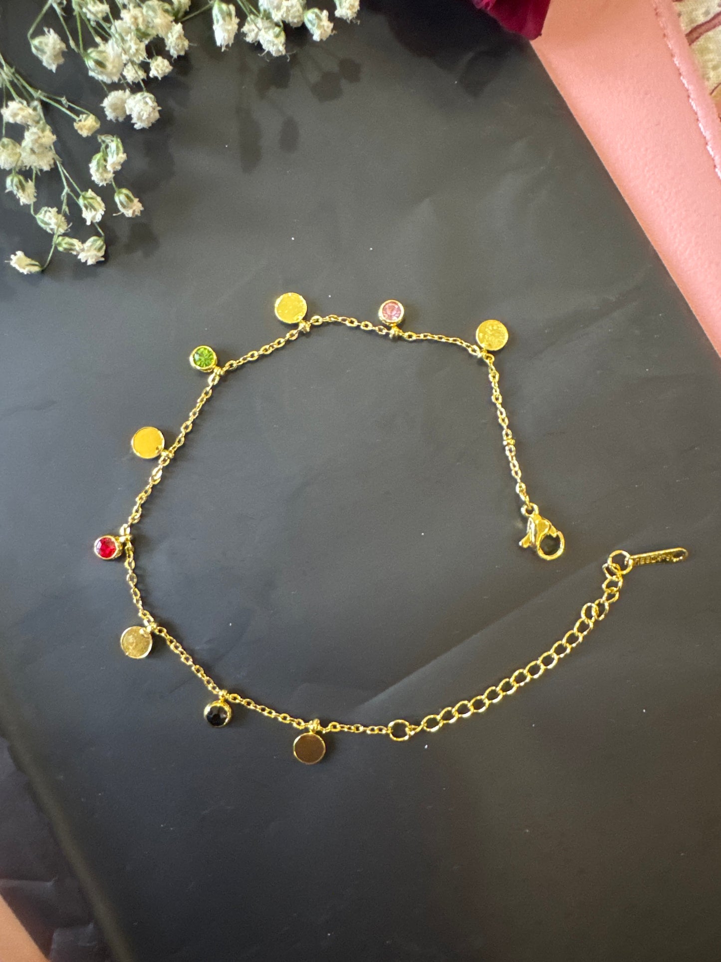 Charm Disc Multi Stone Bracelet-Gold