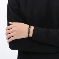 Men's Black Braided Leather Bracelet with Stainless Steel Infinity Symbol