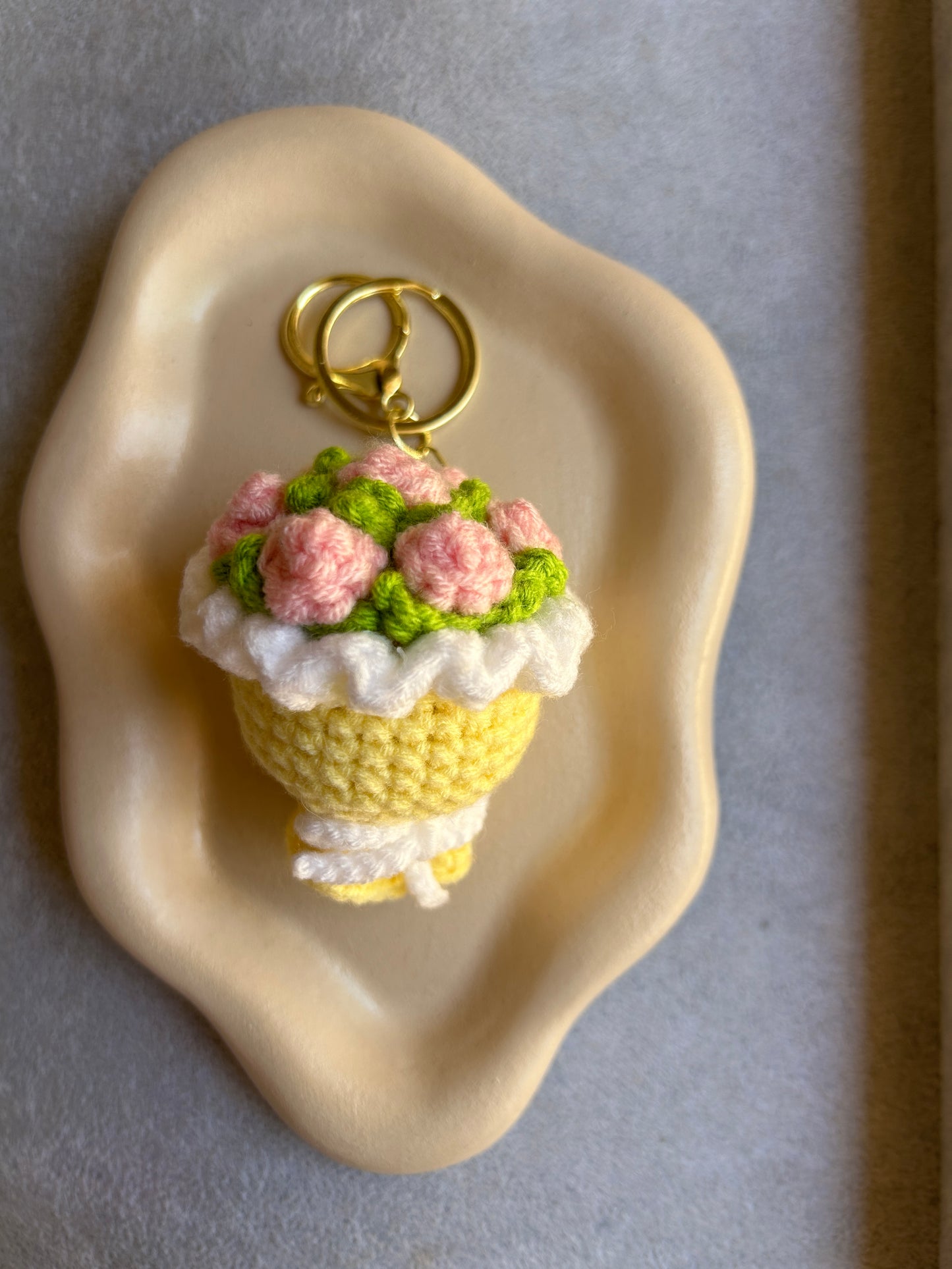 Crochet Pink Rose Cupcake Keychain