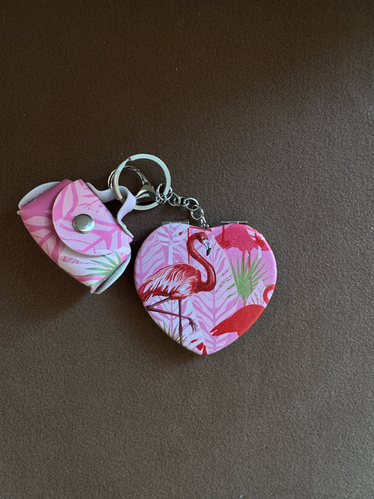 Heart Mirror & Pouch Bagcharm/Keychain Pink