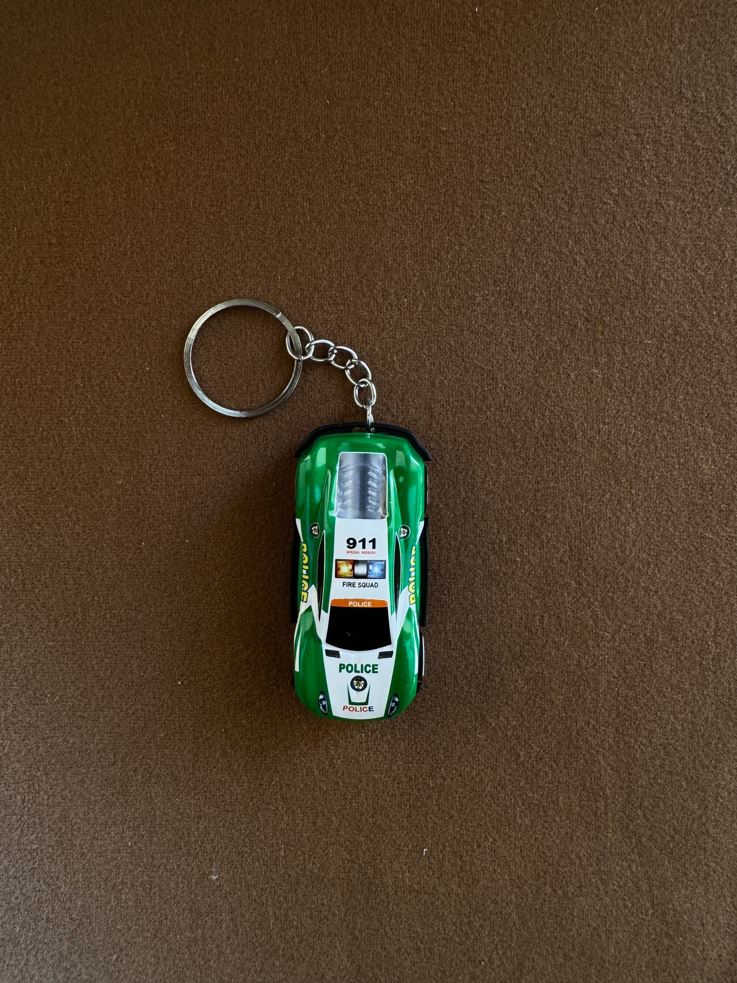 Green Police Car Keychain - 911 Fire Relief Police