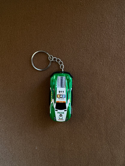Green Police Car Keychain - 911 Fire Relief Police