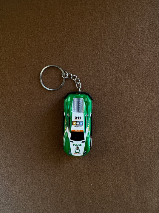 Green Police Car Keychain - 911 Fire Relief Police